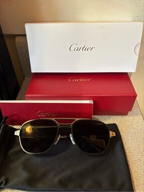 Cartier Men’s Sunglasses Black Lenses with Gold Frame Trim